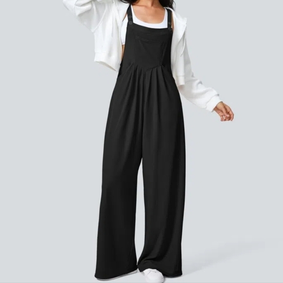 Halara Waffle Knit Adjustable Jumpsuit Overalls Black L - Picture 1 of 12